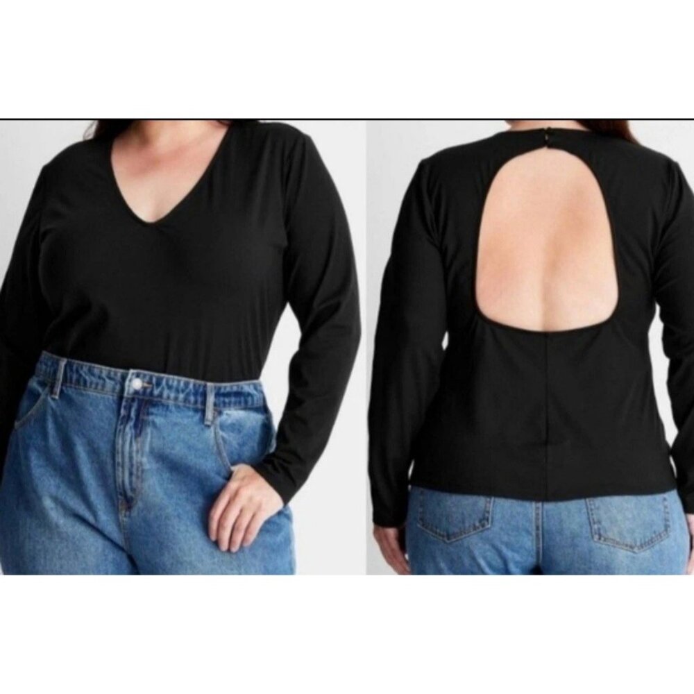 Future Collective Kahlana Barfield Brown Womens Long Sleeve Open Back Top SZ 3X